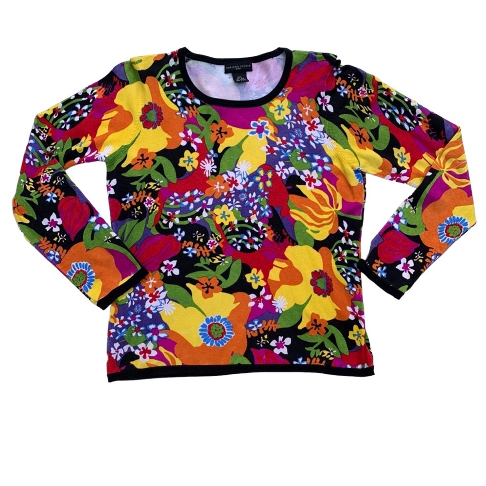 Madison Studio Women’s LP Silk Blend Floral Long Sleeve SweaterTop Old Money